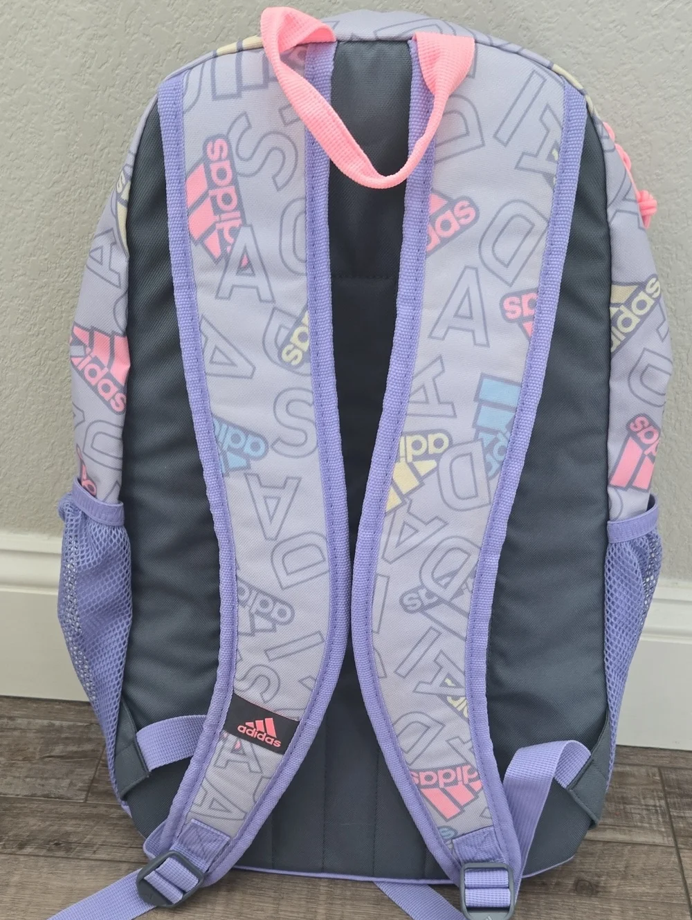 New adidas Kids Lavender Logo Backpack with Pastel Accents
